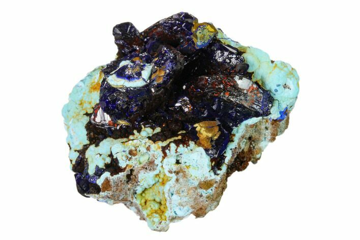 Sparkling Azurite Crystals on Chrysocolla - Laos #162572